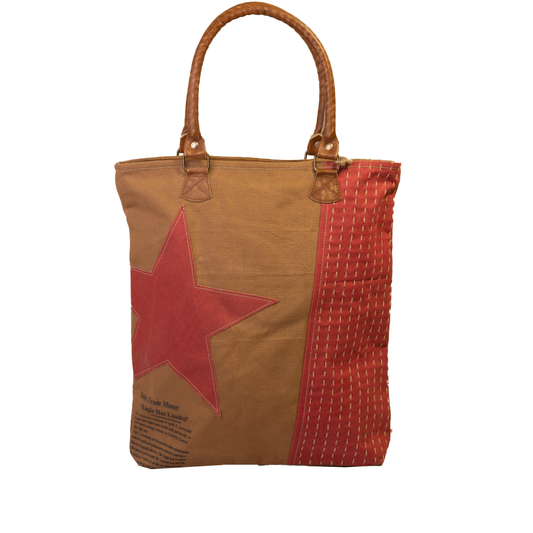 Red Star Upcycled Canvas Tote (595)