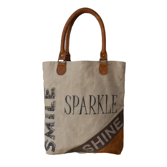 'Smile, Sparkle, Shine' Upcycled Canvas Tote (440)