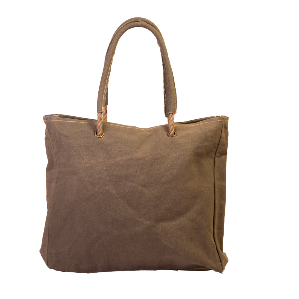 Khaki with Black Star Upcycled Canvas Tote (590)