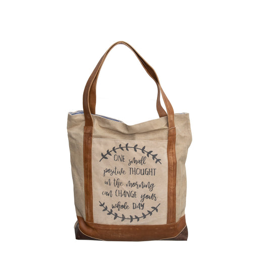 'One Positive Thought' Upcycled Canvas Tote (008)