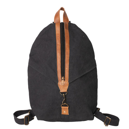 Black Upcycled Casual Canvas Backpack (1004)