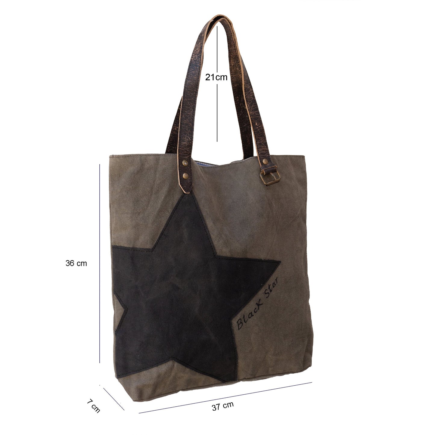Vintage Khaki Black Star Upcycled Canvas Tote/Shopper (326)
