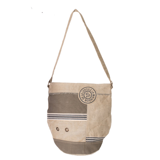 Beige/Khaki Upcycled Canvas Bucket Shoulder Bag (402)