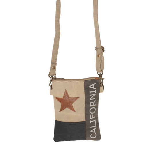 'CALIFORNIA' Star Upcycled Canvas Compact Cross Body Bag (602)